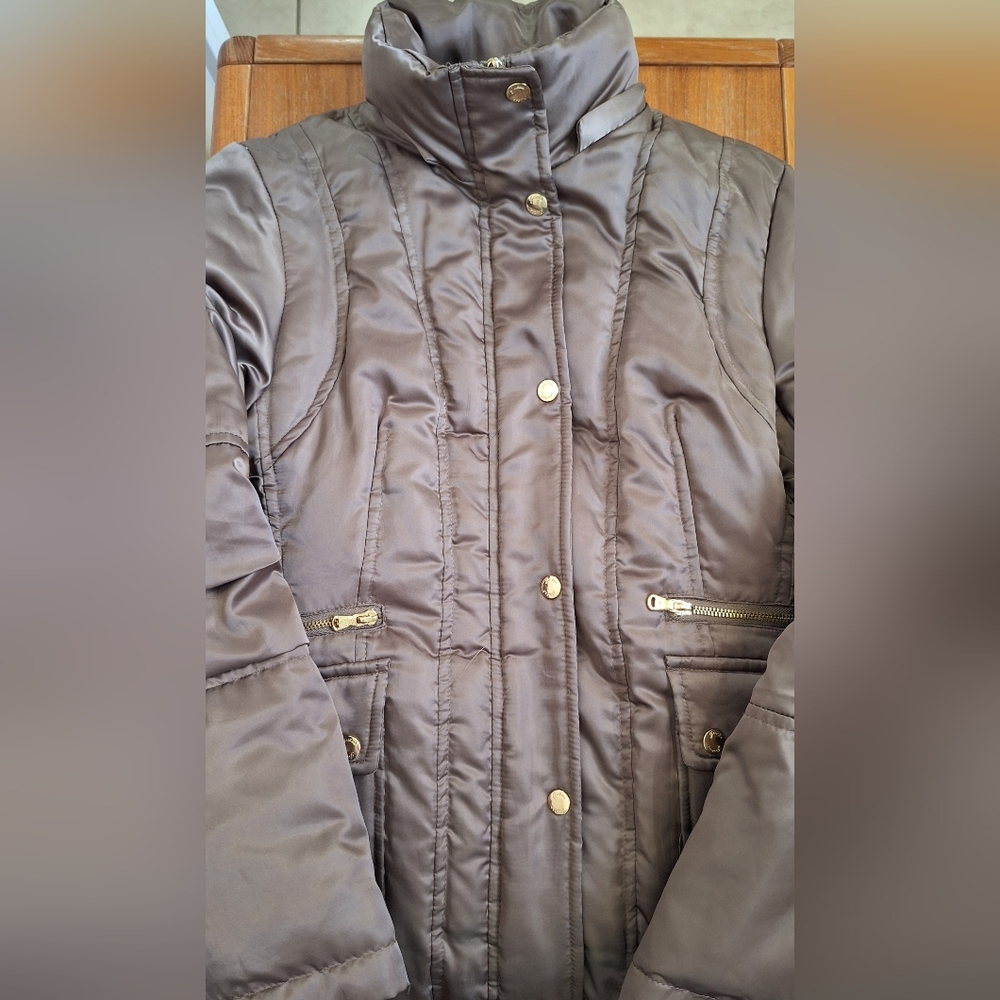 Guess Y2K Fur Hooded Long Jacket Down Puffer Utility Parka Womens XS Bronze - Picture 3 of 16